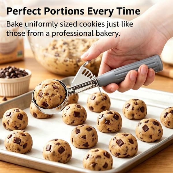 Is-ske / muffin-ske på 4 oz med frigivelsesmekanisme - Ideel til portionering - Rustfrit stål, grå