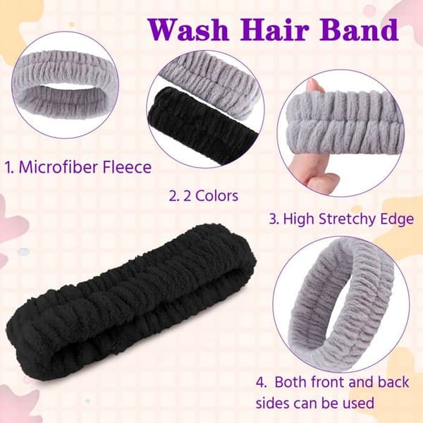 Bandeau spa - SONGHUI - Pakkaus 2 - Mikrofiiberipolyesteri - Musta ja harmaa - Joustava 40–55 cm svart och grått