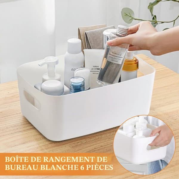 Opbevaringsbokse i plastik - SONGHUI - Sæt af 6 - Indbyggede håndtag - Hvid - 24,5×16×9,5 cm Vit