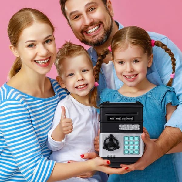 Sparbössa för barn, mini säkerhetsbox med lösenordsöppning (batterier ingår ej) - Svart