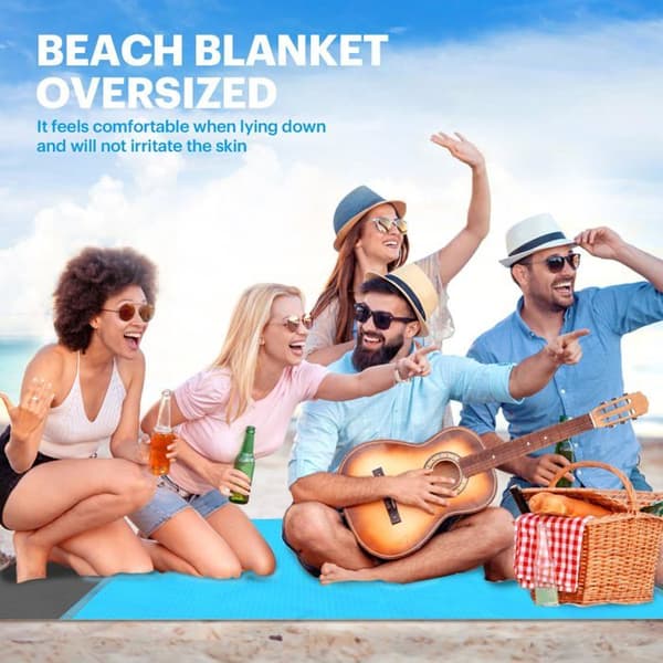 Sandavvisande strandfilt, extra stor strandmatta (79'' × 83''), bärbar picknickfilt