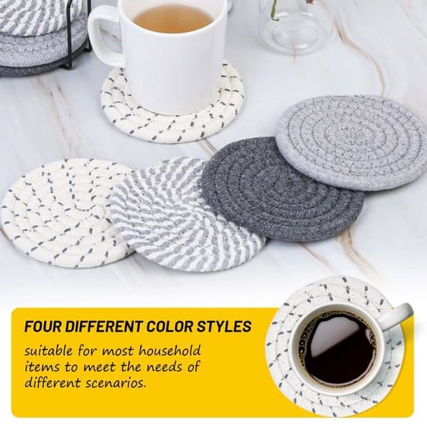 Sæt med 8 coasters (med opbevaringsholder) – 4 farver af absorberende coasters, enkelt sæt i vævet bomuld.