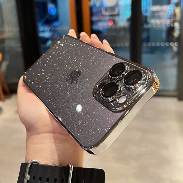 Glitrende elektroplateret telefoncover til iPhone 14, gennemsigtigt beskyttelsescover - Klassisk sort