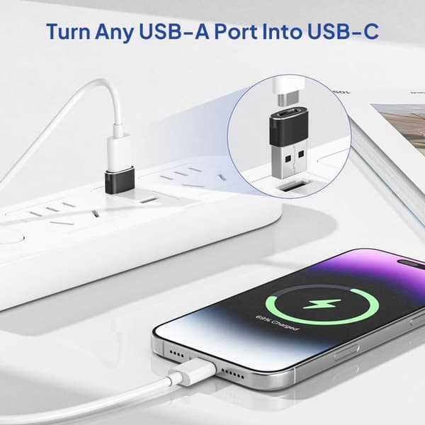 USB till USB-C-adapter (4-pack), laddningsadapter/omvandlare för bil USB-C hona till USB-A hane.