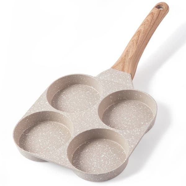 Non-stick äggpanna med 4 fack, granit-effekt (krämvit) – Giftfri, lätt att rengöra