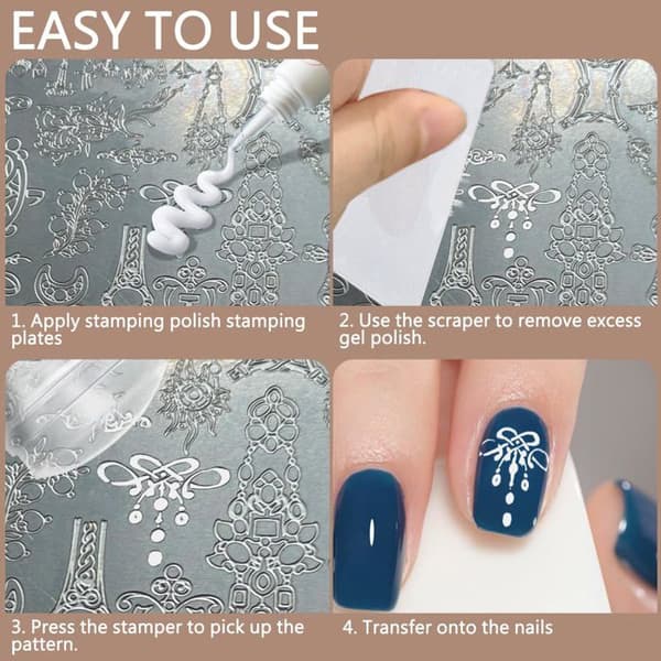 Sæt med stempler til fransk manicure, gennemsigtige silikone-stempler med skraber, ideelle til DIY neglekunst.