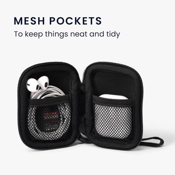 Neoprenetui til in-ear høretelefoner - SONGHUI - 6×9 cm - Lynlås - 2 lommer - Sort Svart