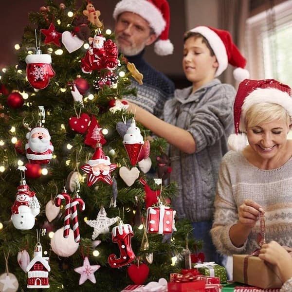 10 dekorative juleanhæng i plastik, velegnede til juletræer (2 af hver model, i alt 20)