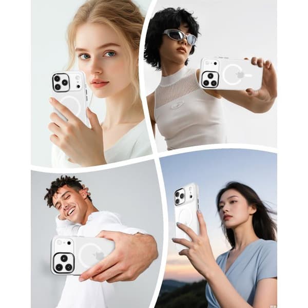 Magnetiskt skyddsfodral för iPhone 17 Pro Max, mjuk TPU-ram, stötabsorberande (semi-transparent)