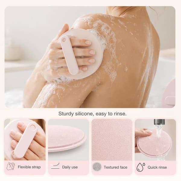 Exfolierande kroppsbörste, förbättrad duschborste i mjukt gummi (rosa - 1 styck)