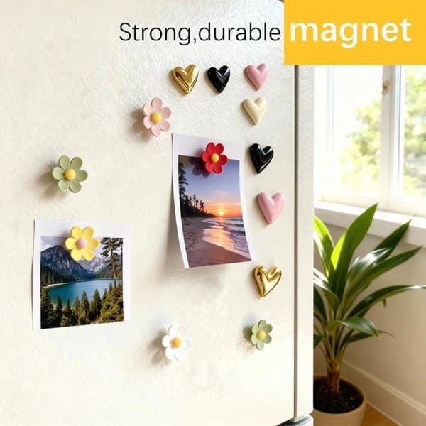 Sæt med 16 køleskabsmagneter: blomsterformer og hjerter — Søde og farverige dekorative magneter samt sjove 3D-magneter