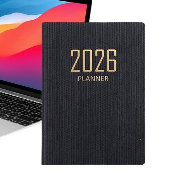 Miniature agenda 2026, tidsstyringsnotater, sort
