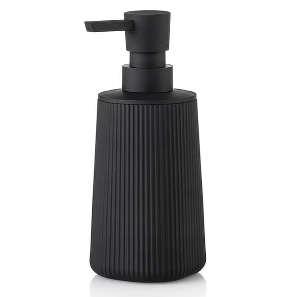 Liten tvålpump för badrummet och köket; i plast, med stil "modern bondgård" i ränder.