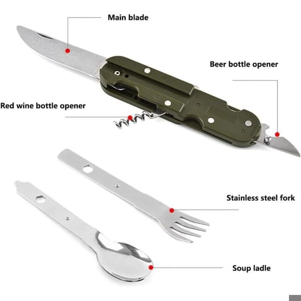 Sammenklappelig service 5 i 1 - CARTLY MARKET - 5-i-1 - Rustfrit stål - Sæt med 5 dele - Kompakt sammenklappelig 14 cm