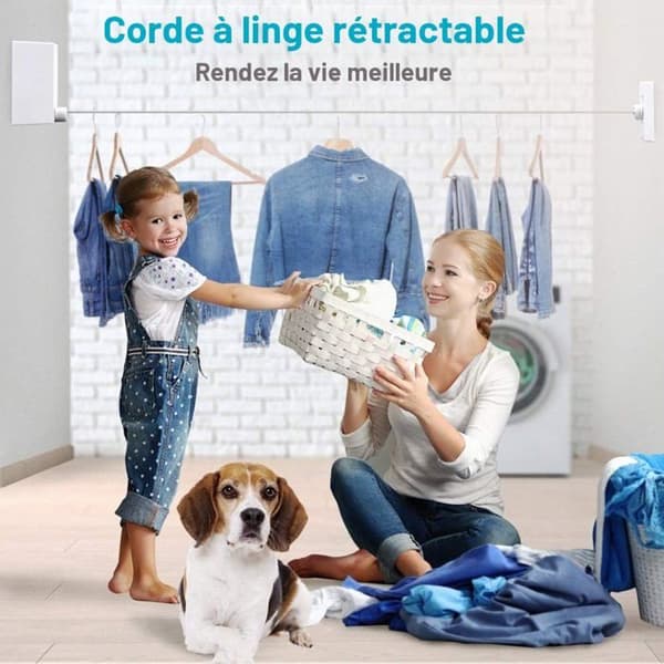 Utsträckbar klädhängare i rostfritt stål, 4,2 meter lång, platsbesparande.