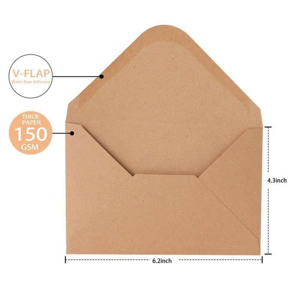 Kraftpapper kuvert med V-flik (50-pack, 4 x 6 tum) — Passar för kort, inbjudningar och vykort;