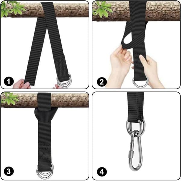 Hammockrem - AMICUMCAR - Sæt 50 cm - 2 remme & 2 ringe - Rustfrie karabinhager 200 kg - Montering uden værktøj