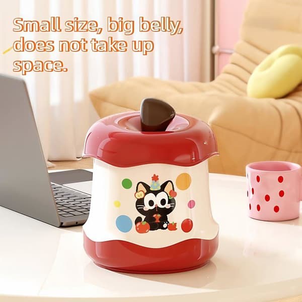 Mini skrivbordssopkorg/förvaringslåda i äppelform med lock (röd + pommes frites) - SONGHUI