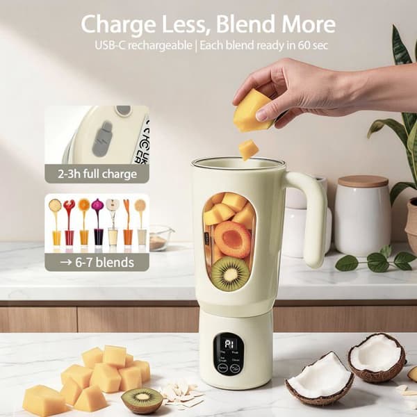 Bærbar individuel blender - SONGHUI - 580 ml - 50 W - 12 rustfrie stålblade - USB-C genopladelig