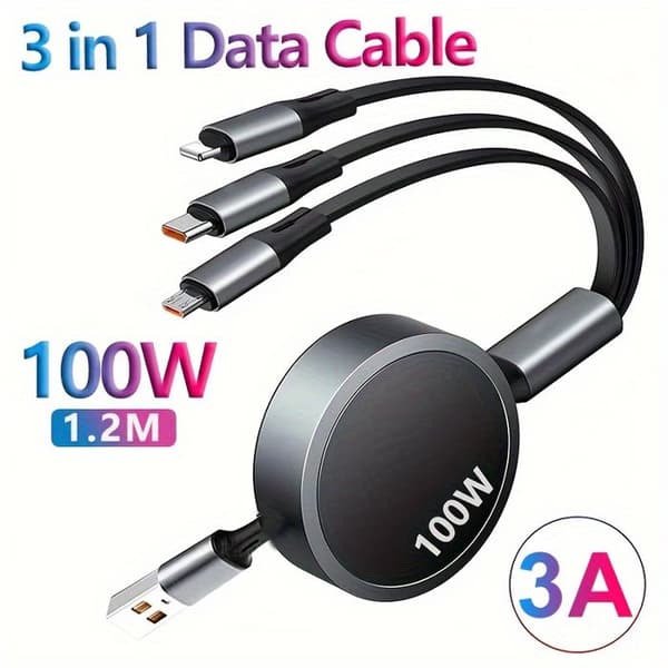 Snabb USB C-laddare 6A 100W Fällbar 3 i 1 för Iphone 13 14 12 11 Pro X Max Typ C/Micro Snabbladdare för Huawei Samsung