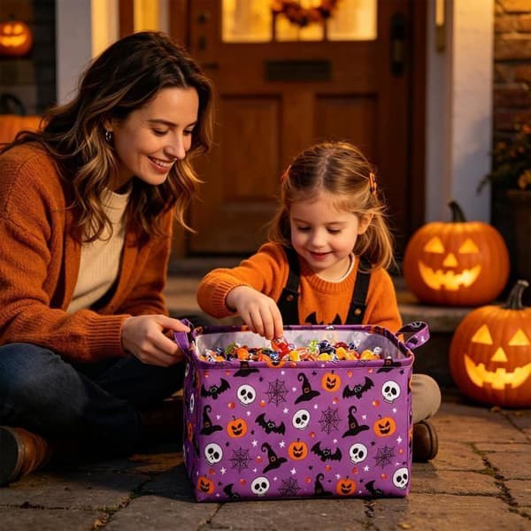 Halloween gavekurv til børn, sammenklappelig opbevaringsboks til Halloween kurv