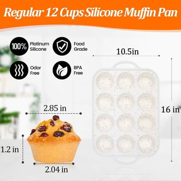Siliconform för muffins - SONGHUI - Standard 12 fack (Ø7,2 cm) - Non-stick - Rostfri ram - Set om 2