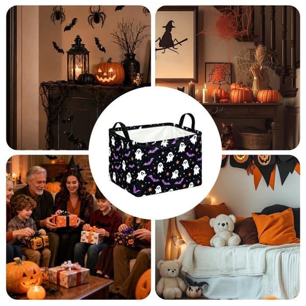 Foldbar opbevaringsboks til Halloween - [Sort med lilla flagermus]