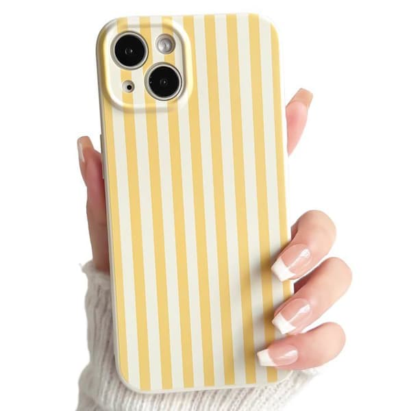 Cover til iPhone 13, smuk farverig stribet mønster - gul og hvid