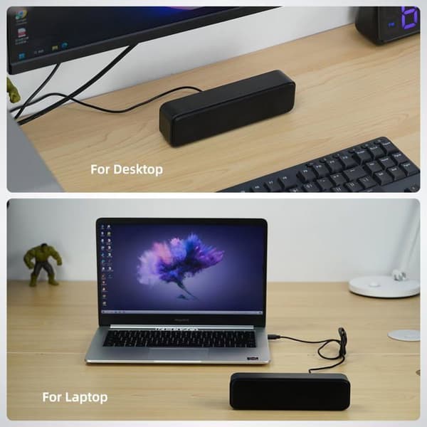 [Förbättrad version] Datorhögtalare, USB Plug & Play, mini-ljudbar, kraftfullt stereoljud