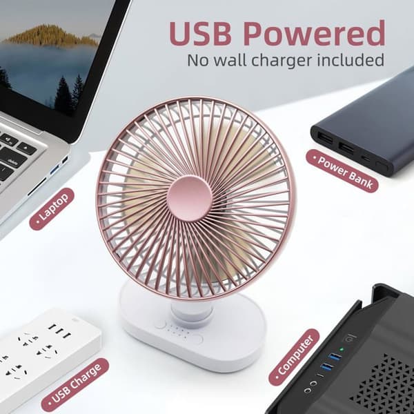 Bordventilator - SONGHUI - Mini genopladelig - Batteri 4000 mAh - 120° oscillation & 90° hældning - 4 hastigheder stille