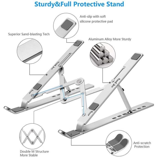 Laptopstöd - SONGHUI - Justerbart och hopfällbart - 7 nivåer - Aluminiumlegering - Kompatibel med 10–15,6"