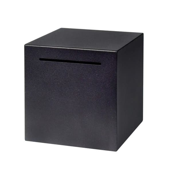 Sparbössa i rostfritt stål som endast accepterar insättningar, hållbar metall-sparbössa, 12 cm (svart).