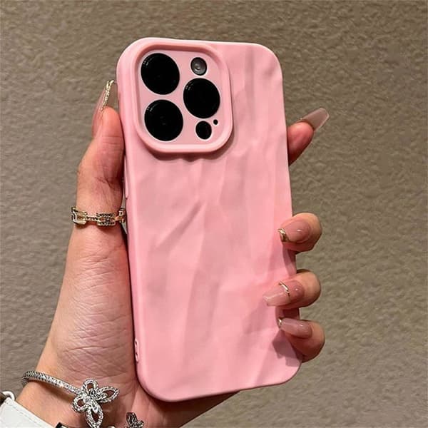 Vaaleanpunainen silikonikuori iPhone 15 Pro Max:lle