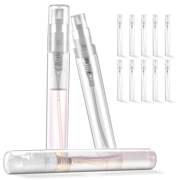 Pienet tuoksunäytepullot (10 kpl) — 5 ml läpinäkyvät muoviset suihkepullot
