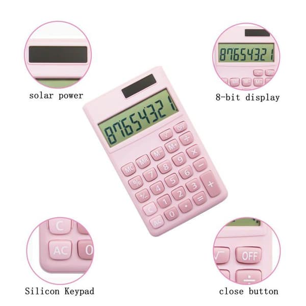 Standard skrivebordskalkulator – Kompakt digital skrivebordskalkulator med 8-cifret LCD-skærm (pink)