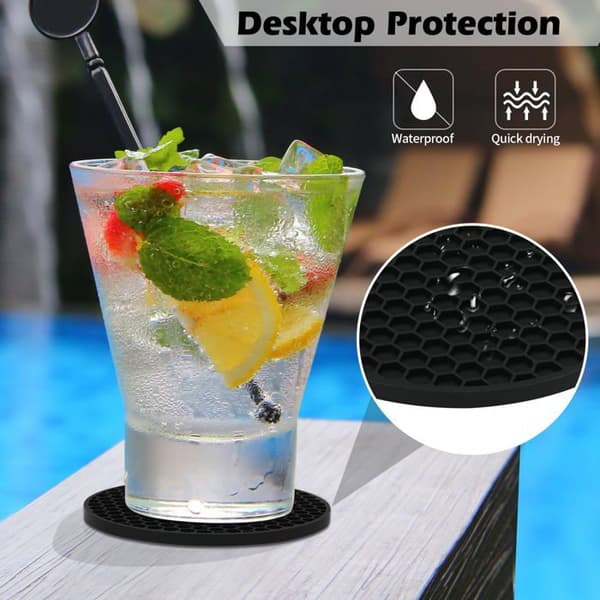 Silikone coasters - SONGHUI - Sæt af 8 - Skridsikre - Opbevaringsholder - Sort Svart