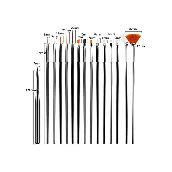 Sæt med 31 pensler og værktøjer til neglekunst, inklusive dotting pens, støvbørster og meget mere.