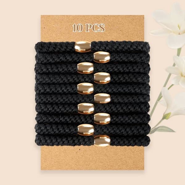 Hårsnoddar - SONGHUI - 10-pack - Extra tjocka 7,6 mm - Svart - Guldpärlor Svart