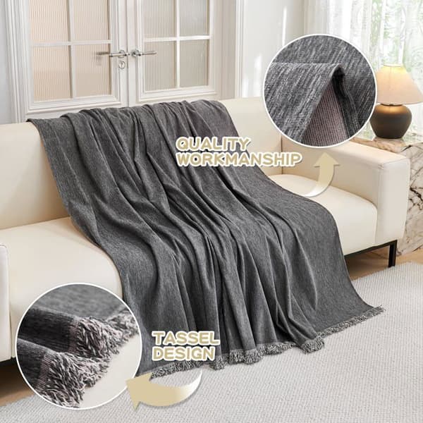 Sofaovertræk i chenille - SONGHUI - 71 x 118 tommer (2 pladser) - Med pomponer - Skridsikker - Vaskbar