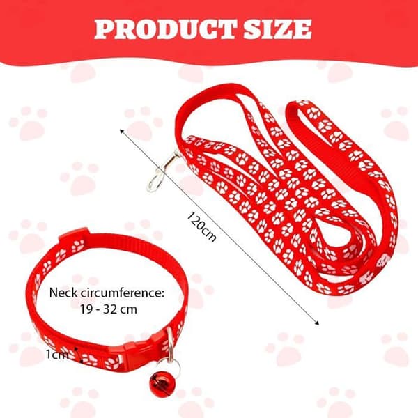 Halsband och koppel set - SONGHUI - Justerbart - För små hundar och katter - Röd - Koppel 120 cm