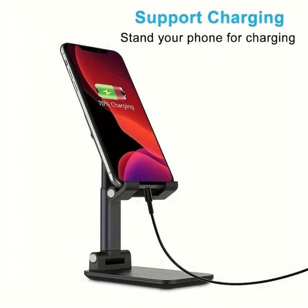 Justerbar og sammenfoldelig skrivebordsstøtte til telefon og tablet, universel holder kompatibel med iPhone iPad