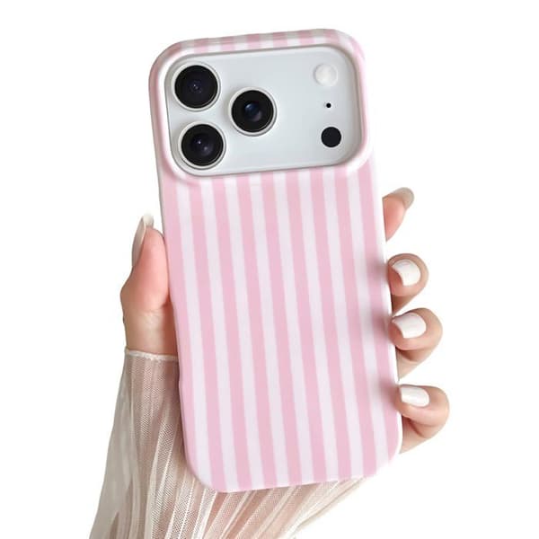 iPhone 17 Pro-fodral – Vacker randig design, i mjukt TPU, tunt och stöttåligt (Rosa)