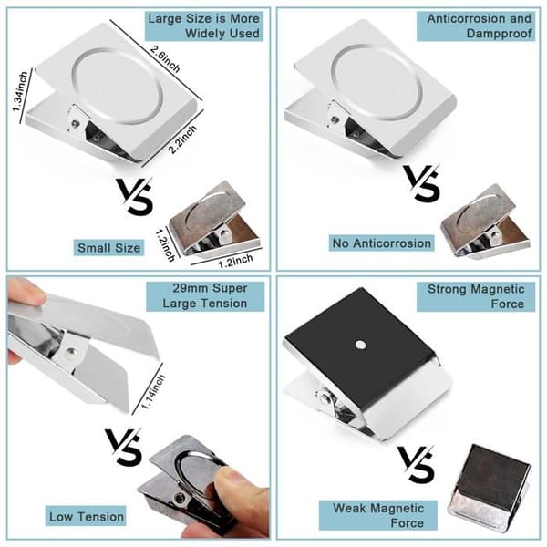 Magnetiska klämmor - SONGHUI - Set om 4 - Extra stora 56×66 mm - Mycket kraftfulla - Silverfärgad rostfritt stål