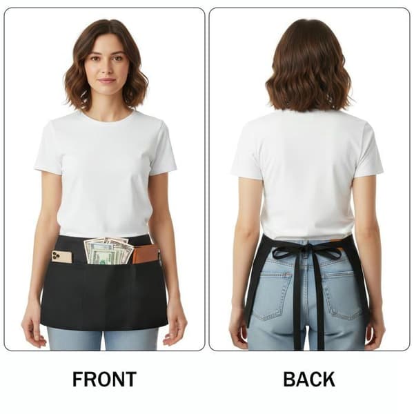 Midjeförkläde - SONGHUI - Förkläde med 3 fickor - Svart - 80% polyester/20% bomull - Vattentålig