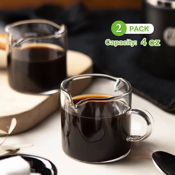 Espressokupit (2 kpl), 4 oz mittakuppi kahvalla ja kaksinkertaisella kaatonokalla