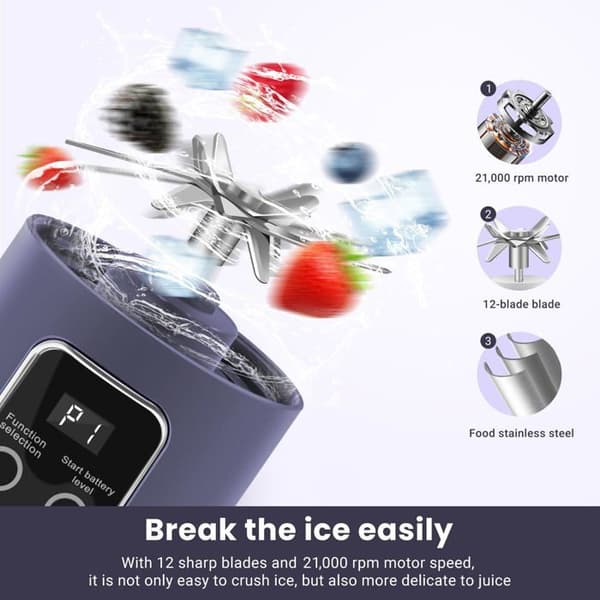 Kannettava smoothie-sekoitin - SONGHUI - 12 terää - 50 W - 500 ml - Lataus USB