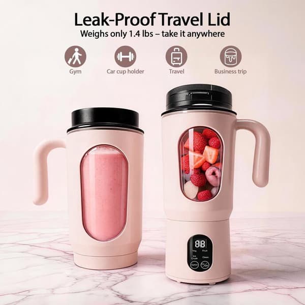 Bærbar smoothie mixer - SONGHUI - Beholder 580 ml - 50 W - 12 rustfrie stålblade - Genopladelig USB-C - Rosa