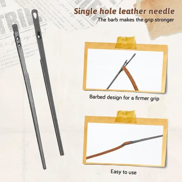 Synål til læder - SONGHUI - Sæt 2 (1 øje + 2 øjne) - Robust metal - Til flad snor ≤3 mm - Længde 5,75/5,5 cm