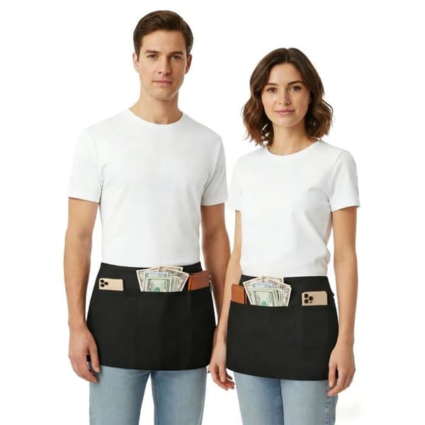 Midjeförkläde - SONGHUI - Förkläde med 3 fickor - Svart - 80% polyester/20% bomull - Vattentålig
