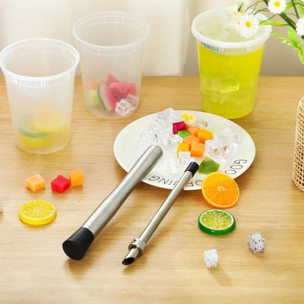 Set med 4 delar: lock för lemonadkoppar, sugrör, hålslag och mortel (8,7 tum)